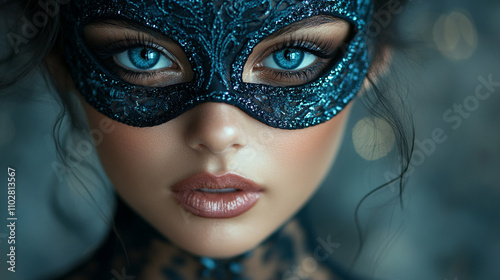 cat-girl wearing a seductive mask, blending elegance and allure with an enigmatic charm, emphasizing beauty and depth in a visually striking composition photo