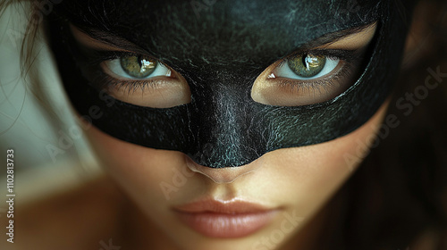 cat-girl wearing a seductive mask, blending elegance and allure with an enigmatic charm, emphasizing beauty and depth in a visually striking composition photo