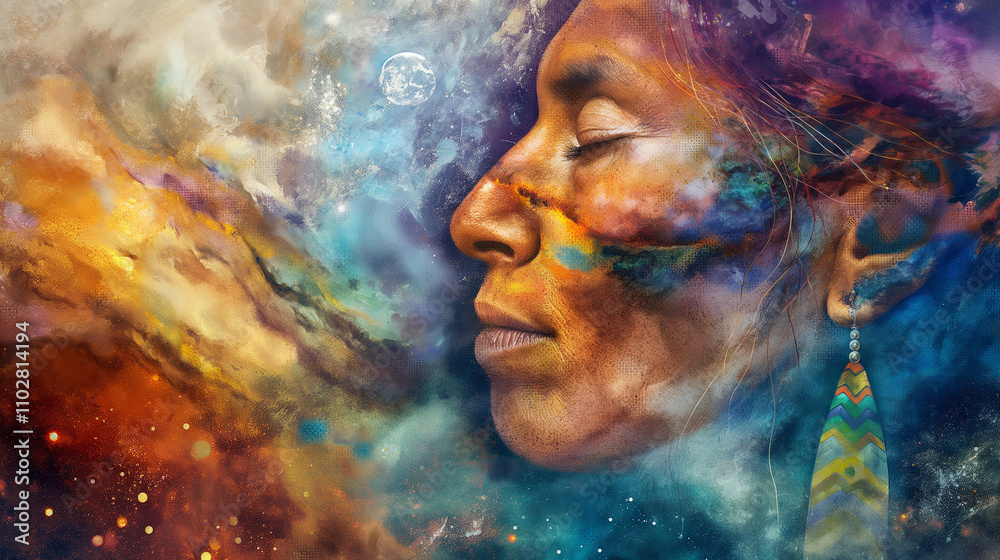 Ethereal portrait of a shaman immersed in a cosmic journey. Ethereal portrait of a shaman immersed in a cosmic journey.