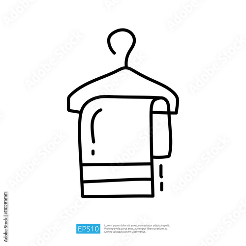 A simple line drawing of a towel hanging on a hanger, representing cleanliness and organization.