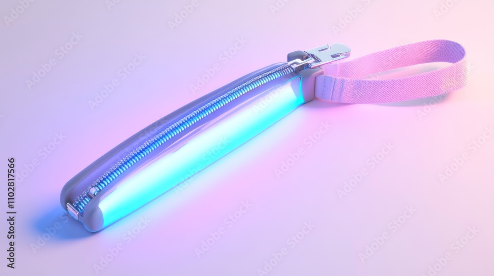 A sleek, illuminated zipper pouch with a strap, designed for stylish storage.