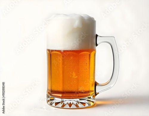 beer, mug, frosty, golden, foam, head, isolated, photorealistic, image, white, background, beverage, drink, alcohol, refreshment, cold, chilled, glass, lager, brew, bar, pub, classic, detailed, photo