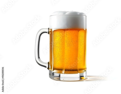 beer, mug, frosty, golden, foam, head, isolated, photorealistic, image, white, background, beverage, drink, alcohol, refreshment, cold, chilled, glass, lager, brew, bar, pub, classic, detailed,