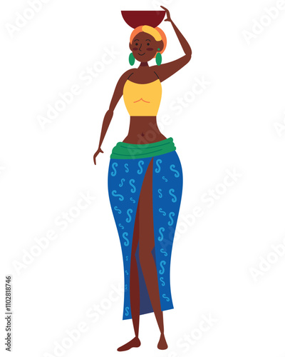 african girl holding vase