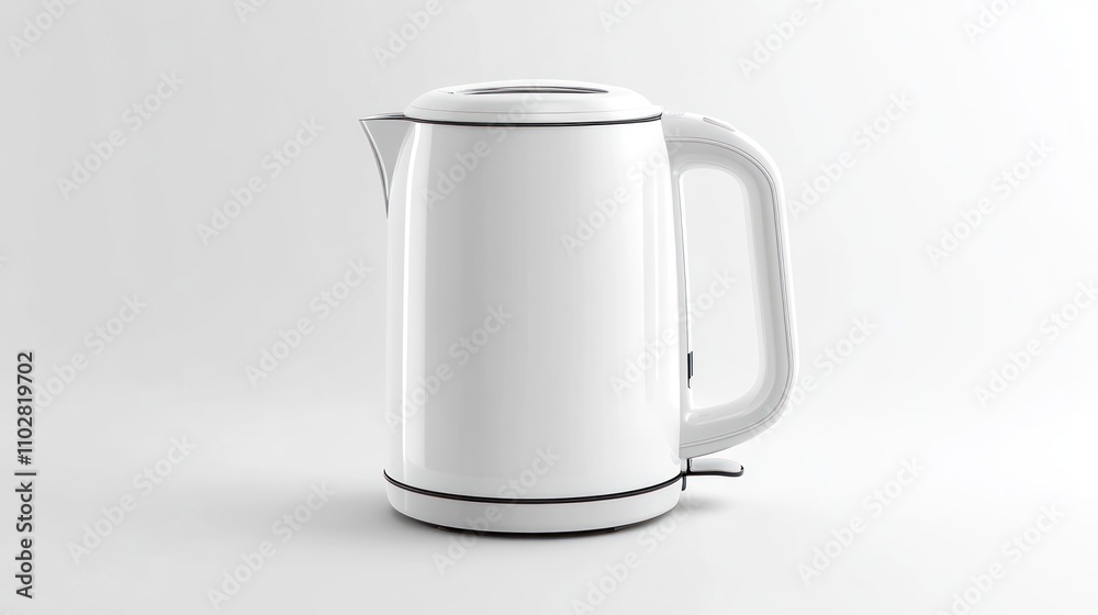 A sleek, modern white electric kettle designed for boiling water efficiently. A sleek, modern white electric kettle designed for boiling water efficiently.