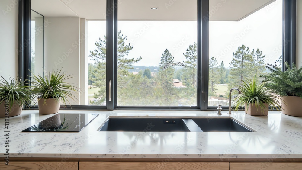 Transform your kitchen with stunning views and lush greenery, creating a serene cooking environment