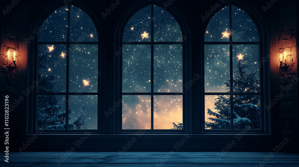 Night window background in christmas Night window background in christmas