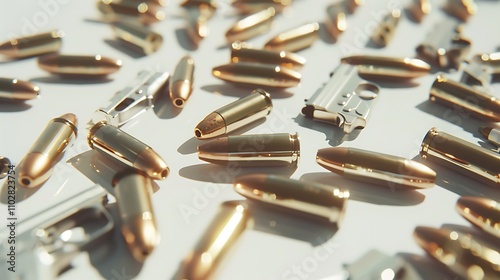 Gun and bullets on a white background.