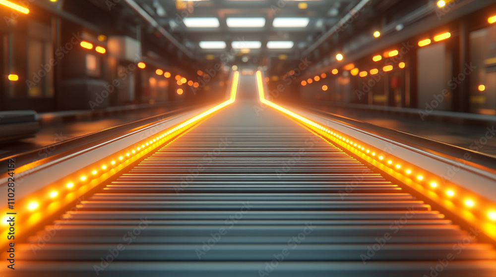 empty conveyor belt in a distribution center, with a blurred background, symbolizing quiet efficiency and potential in logistics and supply chain operations empty conveyor belt in a distribution center, with a blurred background, symbolizing quiet efficiency and potential in logistics and supply chain operations