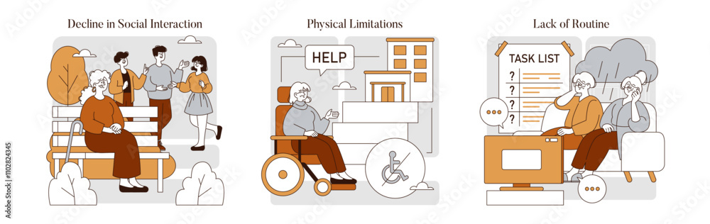 Retirement Challenges. Flat Vector Illustration Retirement Challenges. Flat Vector Illustration