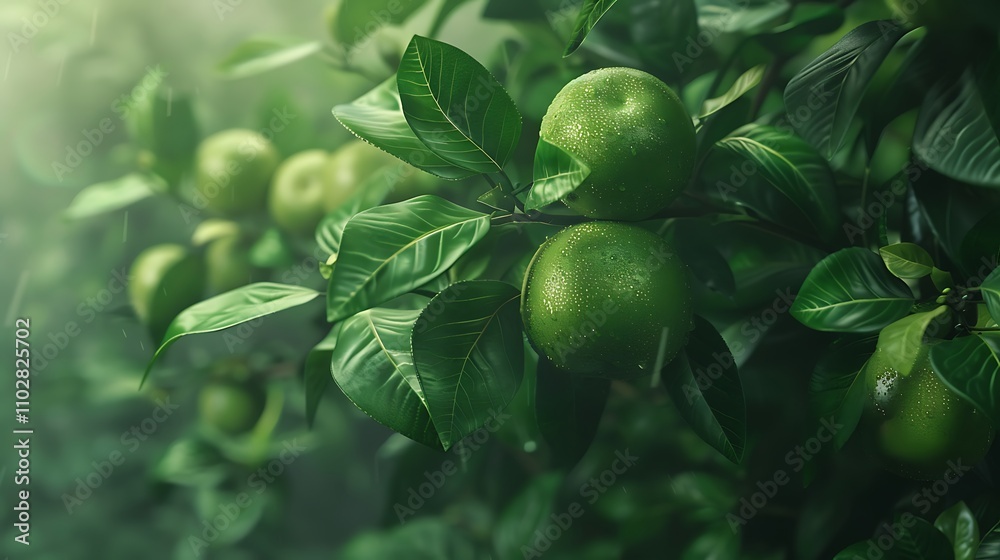 Fresh lime fruit on tree in the garden with background Fresh lime fruit on tree in the garden with background
