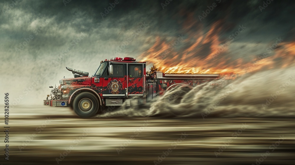 Fototapeta premium Fire truck emergency action illustration