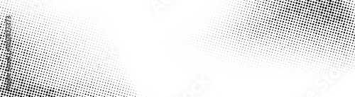 Grunge halftone background. Fading gritty noise gradient texture. Black and white sand wallpaper. Anime or manga comic style overlay. Wide long retro pixel backdrop. Vector rasterized grit print