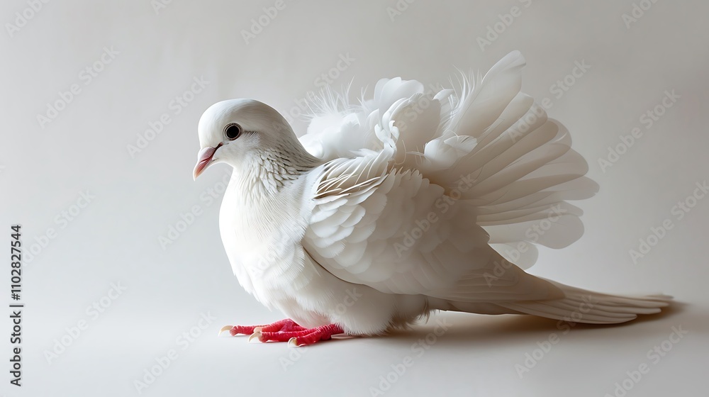 A sweet dove with soft feathers, cooing gently on a white background