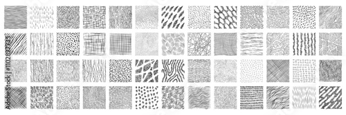 Set of hand drawn crosshatch pattern texture. Wood, rain, stripe, hatch organic shape collection. Sketch vector illustration