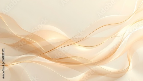 Abstract golden background with white and beige luxury glitter shapes. Golden lines luxury on cream color background. Luxury abstract background with golden wave line design. Soft curves, golden