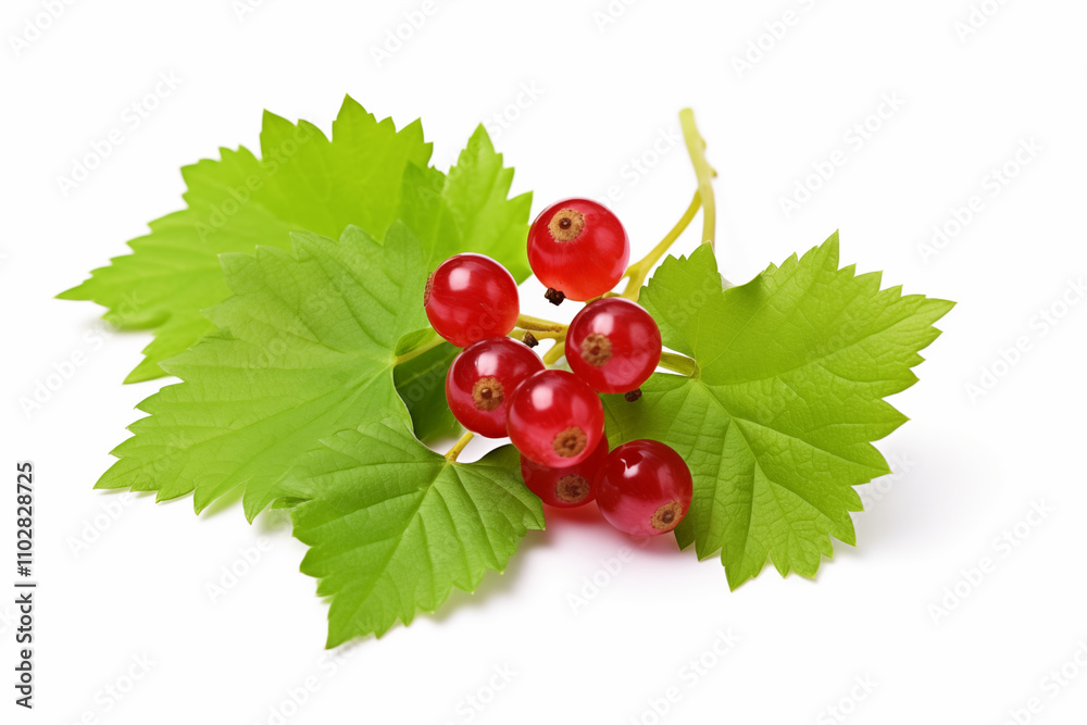 Bright red currants cluster together, surrounded by lush green leaves, creating vibrant display of summer harvest. Contrast highlights their fresh and juicy appeal. Bright red currants cluster together, surrounded by lush green leaves, creating vibrant display of summer harvest. Contrast highlights their fresh and juicy appeal.