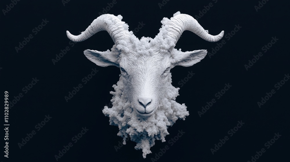 Naklejka premium Majestic Goat Head Sculpture 3D Render Abstract Art Animal Portrait
