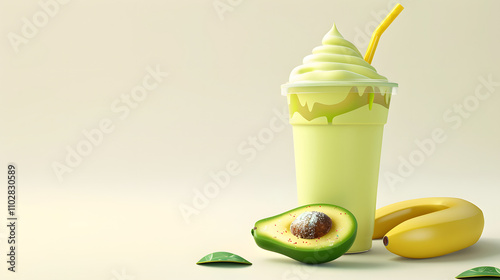 3D Isometric Avocado Milk shake photo