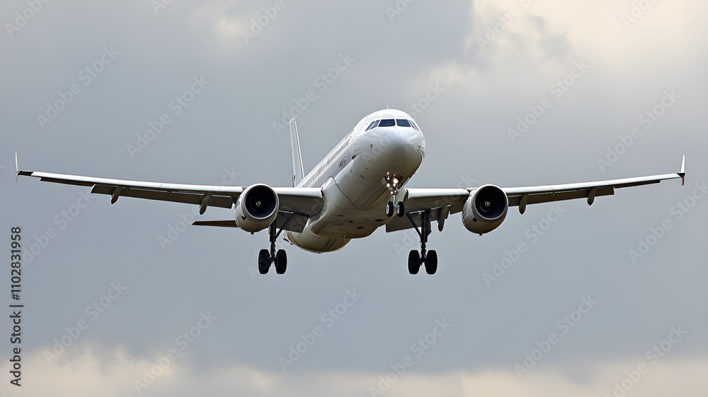 Airplane Soaring through the Sky with Blue Clouds, Taking Off and Landing Airplane Soaring through the Sky with Blue Clouds, Taking Off and Landing