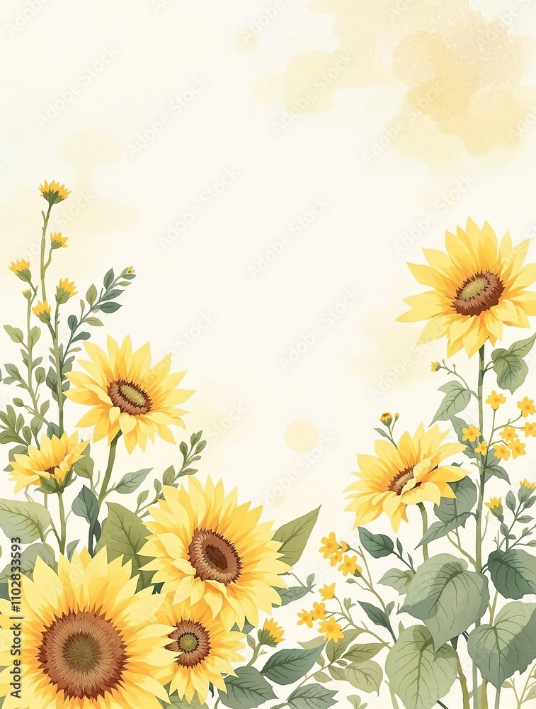 Obraz premium Charming watercolor illustration of sunflower and foliage arrangement, arrangement, botanical, charming, illustration, art