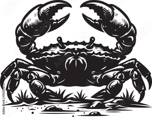 A crab slouched with its claws resting on the ground silhouette vector