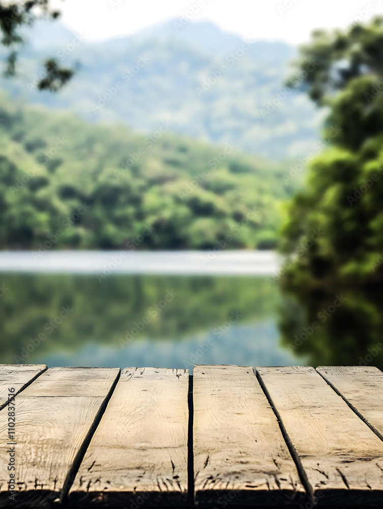 Empty Wooden Table with Natural Blurred Background for Product Display Empty Wooden Table with Natural Blurred Background for Product Display