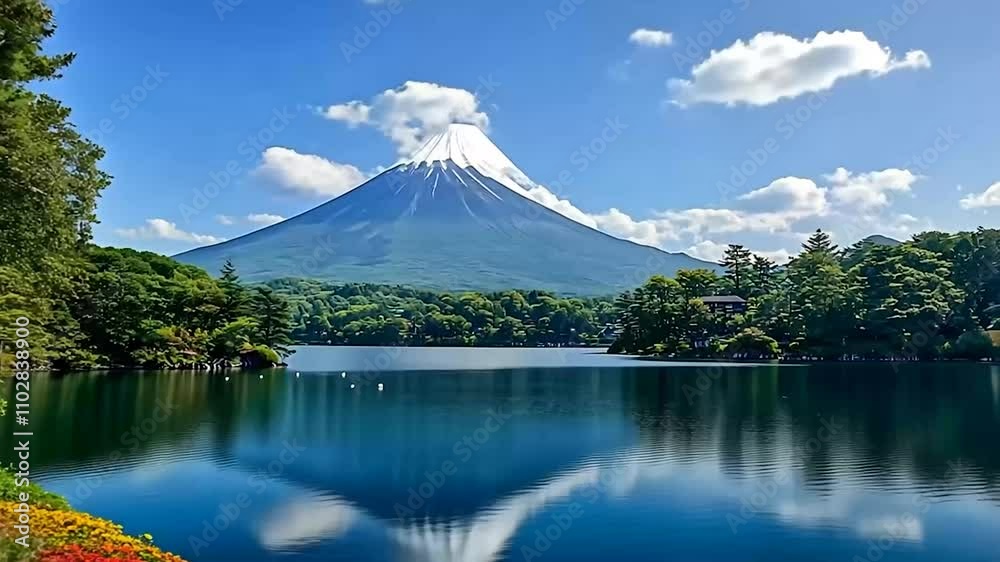 Mount Fuji at Kawaguchiko lake at sunrise, Japan, Picturesque sunset over the Tongariro River. Mount Fuji at Kawaguchiko lake at sunrise, Japan, Picturesque sunset over the Tongariro River.
