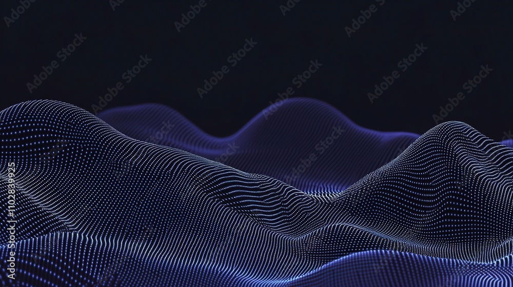 Obraz premium Abstract Digital Waves with Blue Dots on Dark Background