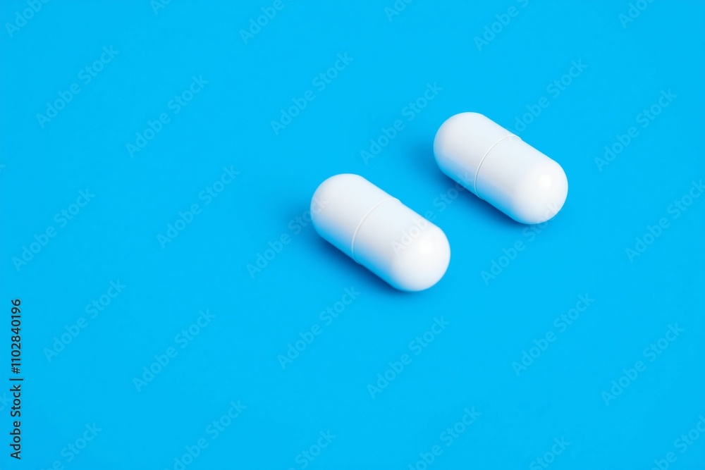 White Capsules on Blue Background.generative AI
White Capsules on Blue Background.generative AI