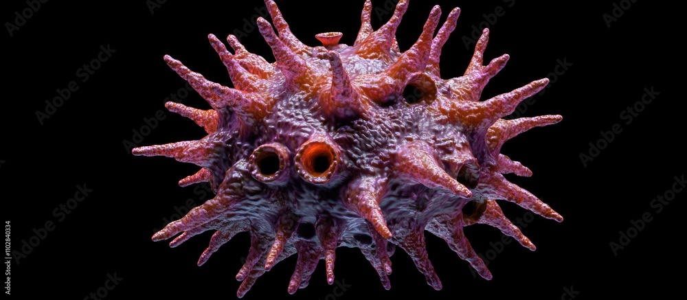 Medical-grade 3D render of a virus, highlighting spiky protein details Medical-grade 3D render of a virus, highlighting spiky protein details