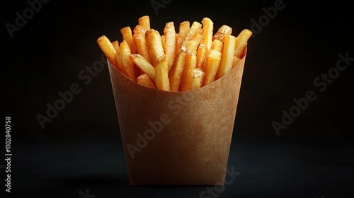 Crispy golden french fries in a paper cone. photo