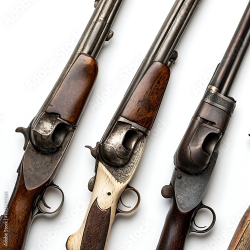 Gunstocks isolated on a white background, close up photo