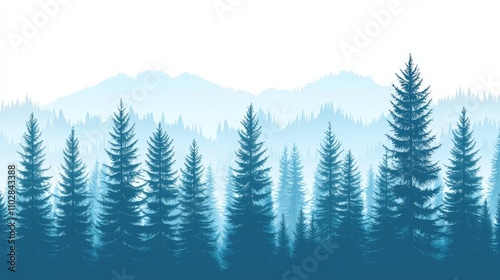 Evergreen Forest in Negative Space with Flat Dual-Tone Background