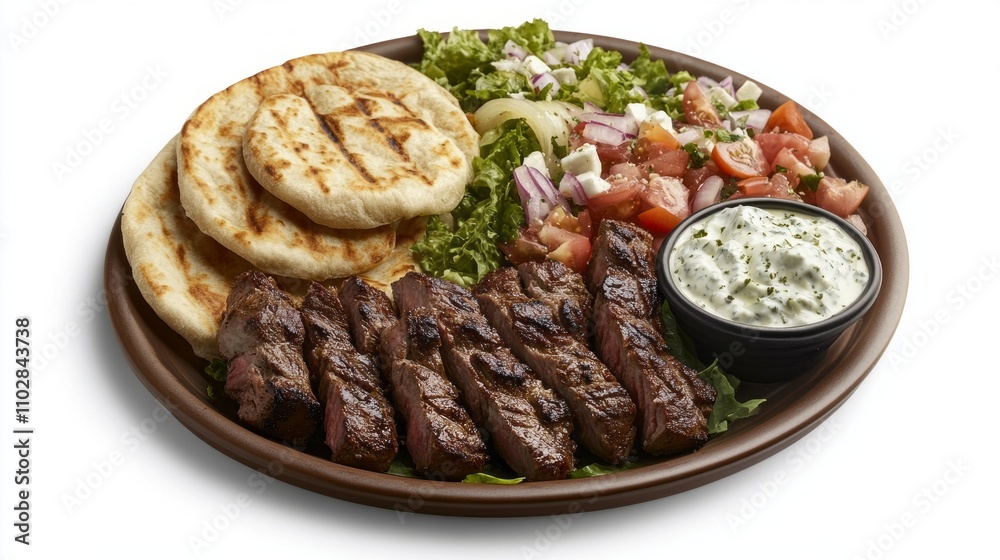 A plate of food with meat, salad, and bread A plate of food with meat, salad, and bread
