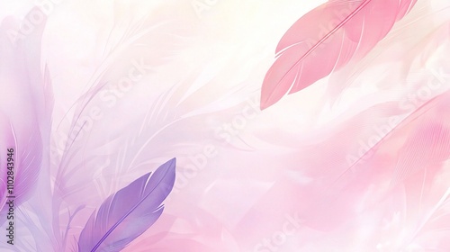 Soft Pastel Background with Feathers in Pink and Purple Tones
