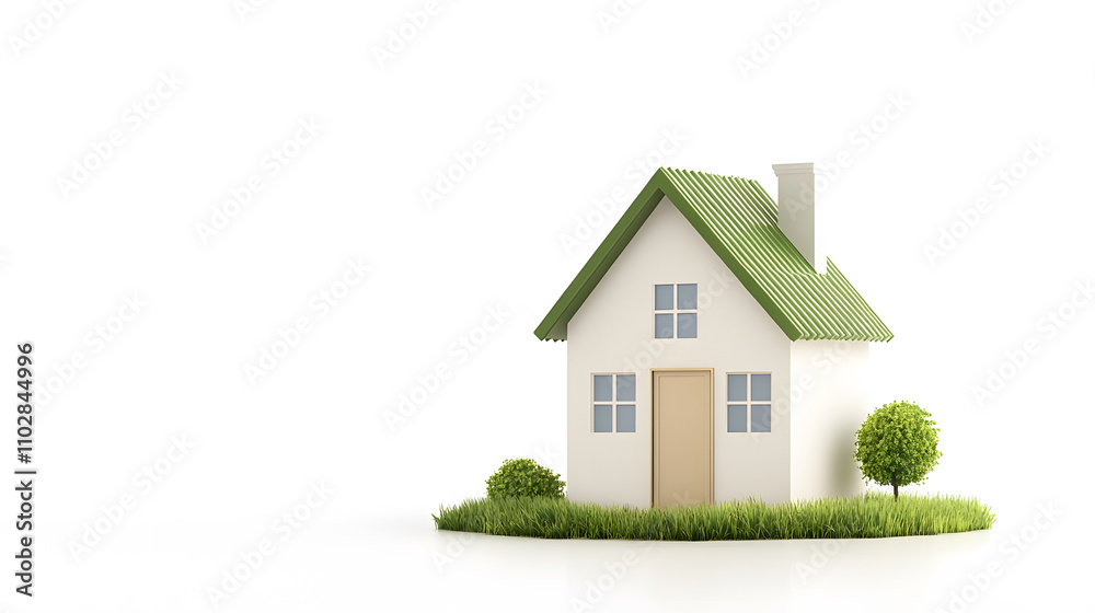 modern house icon with green roof, surrounded by grass and trees, symbolizes eco friendly living and sustainability modern house icon with green roof, surrounded by grass and trees, symbolizes eco friendly living and sustainability