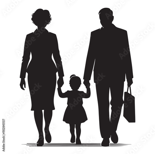 grandparents walking with granddaughter vector silhouette Illustration 