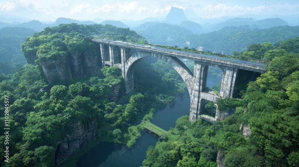 Lush Jungle Highway Bridge Scenic Mountain Road Dramatic Arch Tropical Landscape Lush Jungle Highway Bridge Scenic Mountain Road Dramatic Arch Tropical Landscape