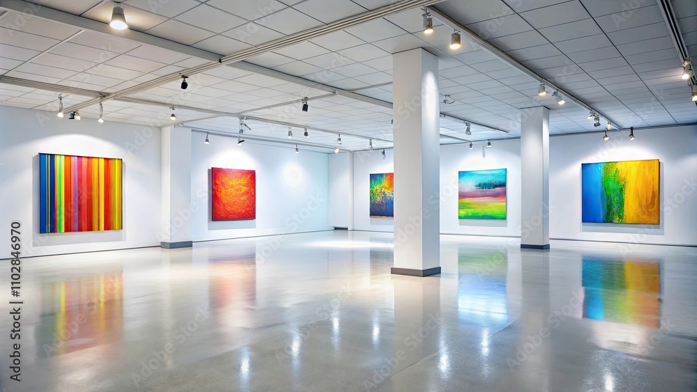 Bright modern gallery with abstract art and white walls, gallery, modern, contemporary, art, abstract, white walls Bright modern gallery with abstract art and white walls, gallery, modern, contemporary, art, abstract, white walls