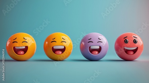 Diverse collection of cheerful smiley face emojis showcasing happiness and joy in vibrant colors and expressions