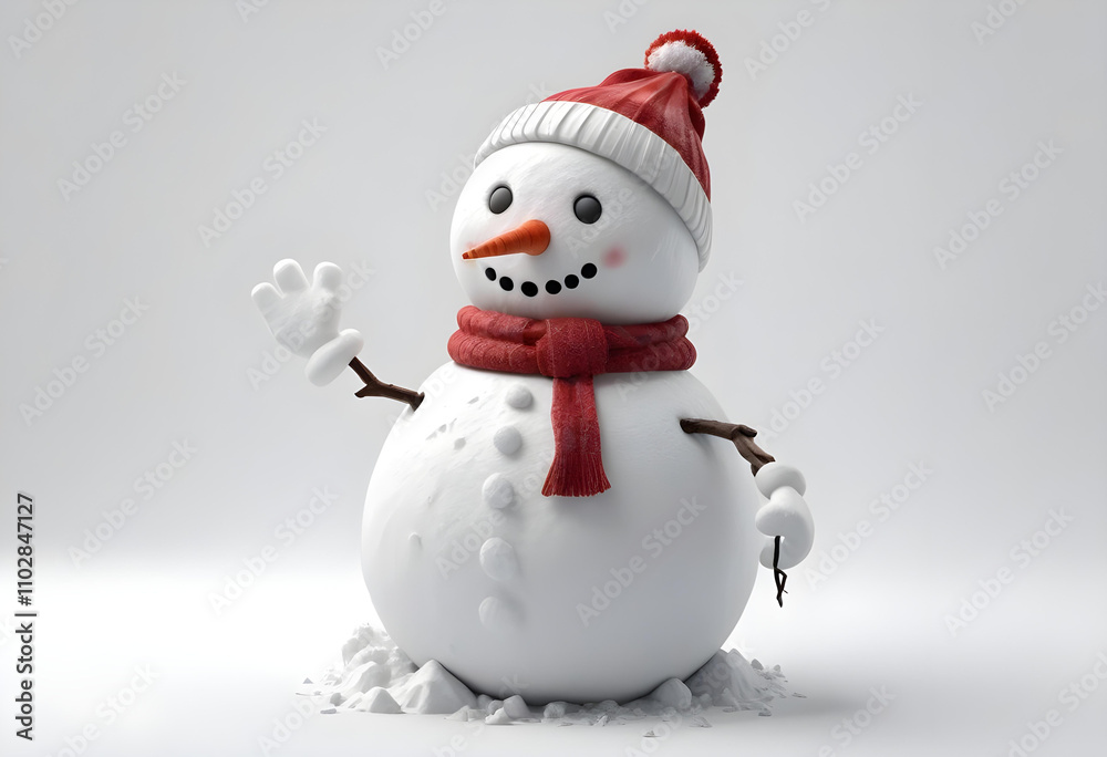cheerful snowman with red scarf and hat waves happily in winter scene. This delightful figure embodies joy of snowy season, perfect for holiday decorations cheerful snowman with red scarf and hat waves happily in winter scene. This delightful figure embodies joy of snowy season, perfect for holiday decorations