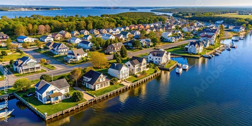 Aerial view of residential area and waterfront homes in Millsboro, Delaware, waterfront, homes, Millsboro, Delaware
