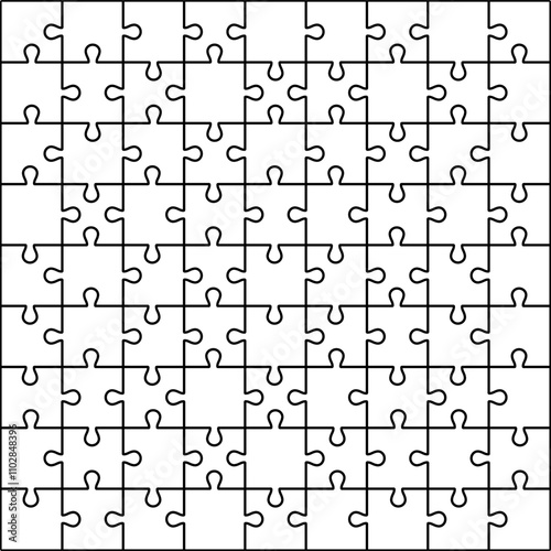 Puzzle grid outline vector. 9x9 puzzle grid, 81 pieces.