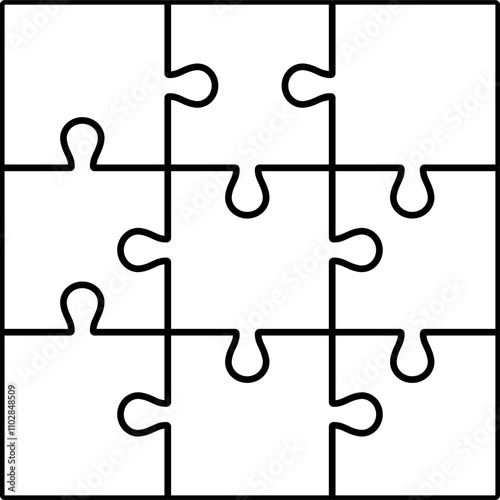 Puzzle grid outline vector. 3x3 puzzle grid, 9 pieces.
