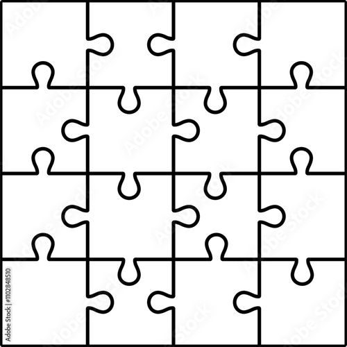 Puzzle grid outline vector. 4x4 puzzle grid, 16 pieces.