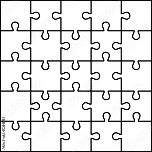 Puzzle grid outline vector. 5x5 puzzle grid, 25 pieces.