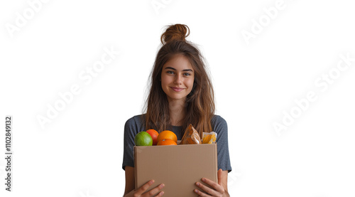 PNG, volunteer day, fundraising, girl volunteer, isolated on white background, generated by artificial intelligence, AI.