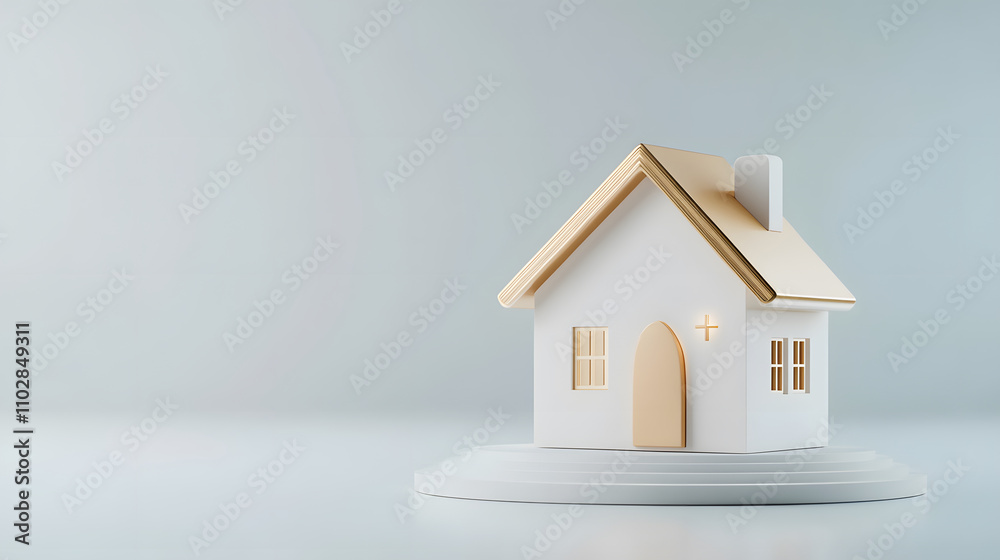 modern house icon with golden roof and minimalist design, symbolizing comfort and safety. Ideal for real estate or home related themes