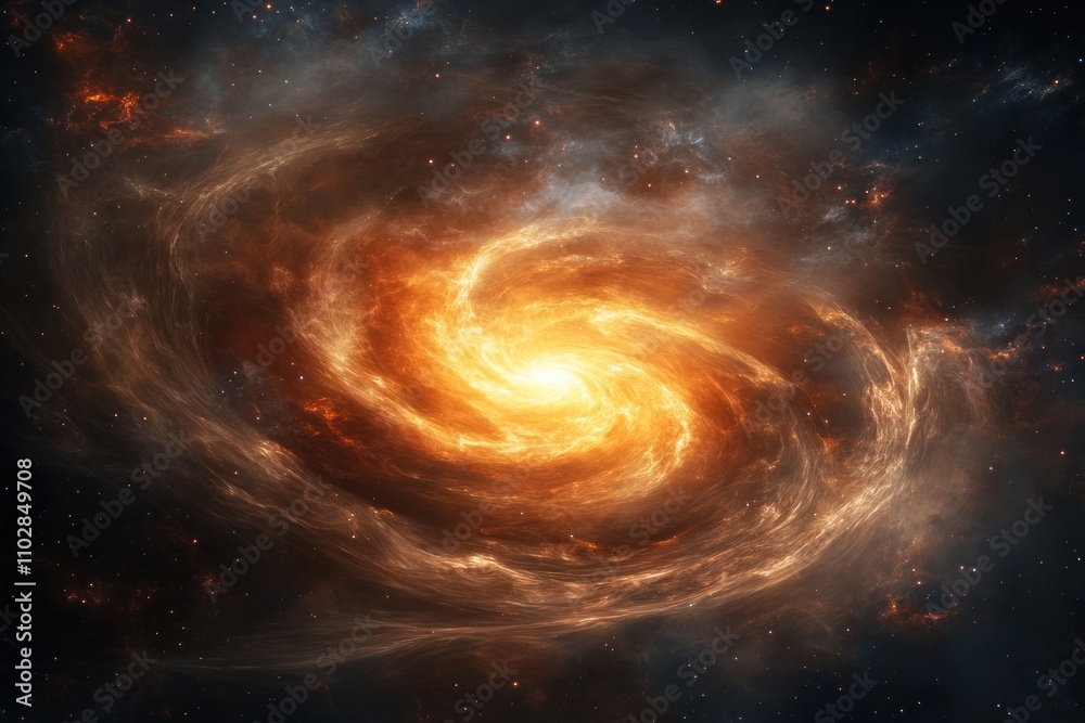 Spiral galaxy glowing with fiery colors in deep space Spiral galaxy glowing with fiery colors in deep space